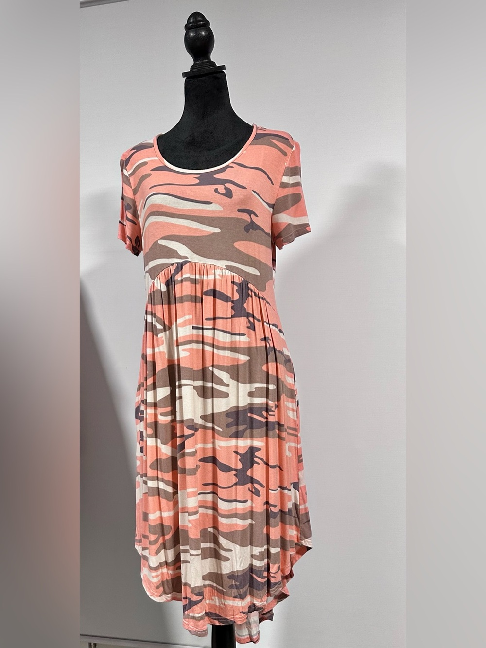 Pink Camo Short Sleeve Swing high/low Dress